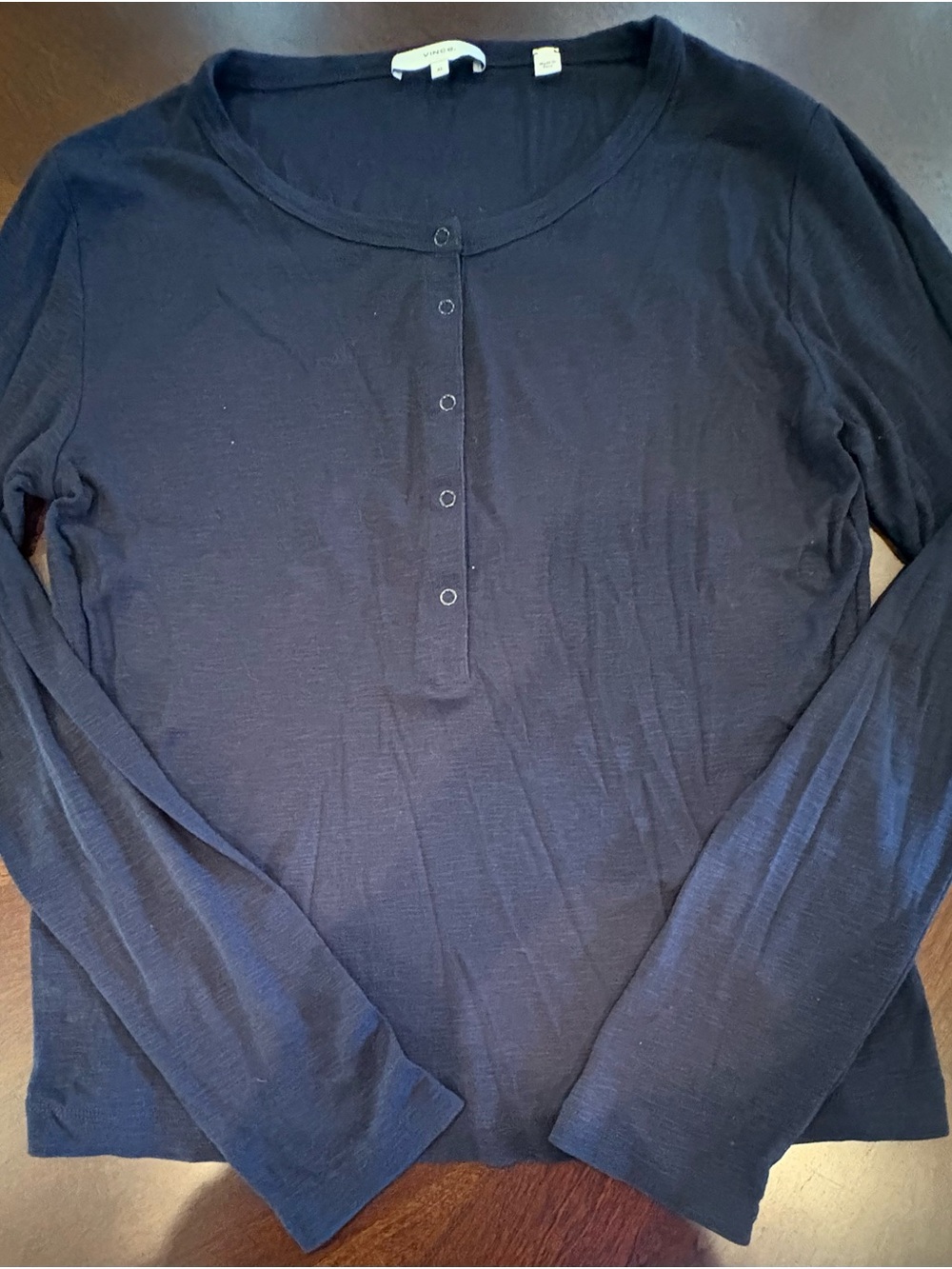 Vince Black Long-Sleeve Snap Henley Top
